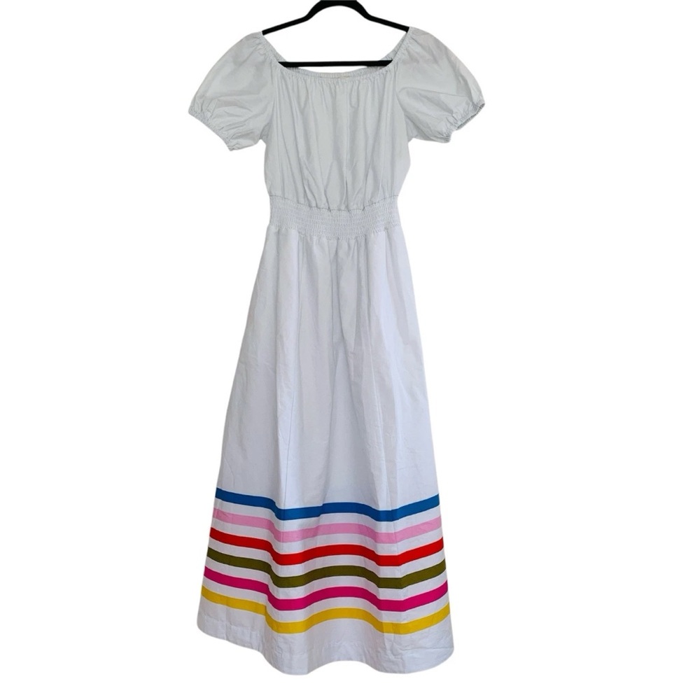 Boden White Ruffled Tiered Midi Dress Puff Sleeves - Picture 3 of 3